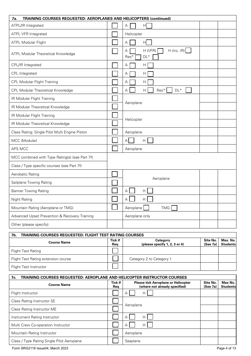 Form SRG2116 Application for Initial Approval of Training Organisations and Change to Course Approvals Under Easa Aircrew Regulation Annex VII - Part-Ora (Aeroplanes and Helicopters) - United Kingdom, Page 4