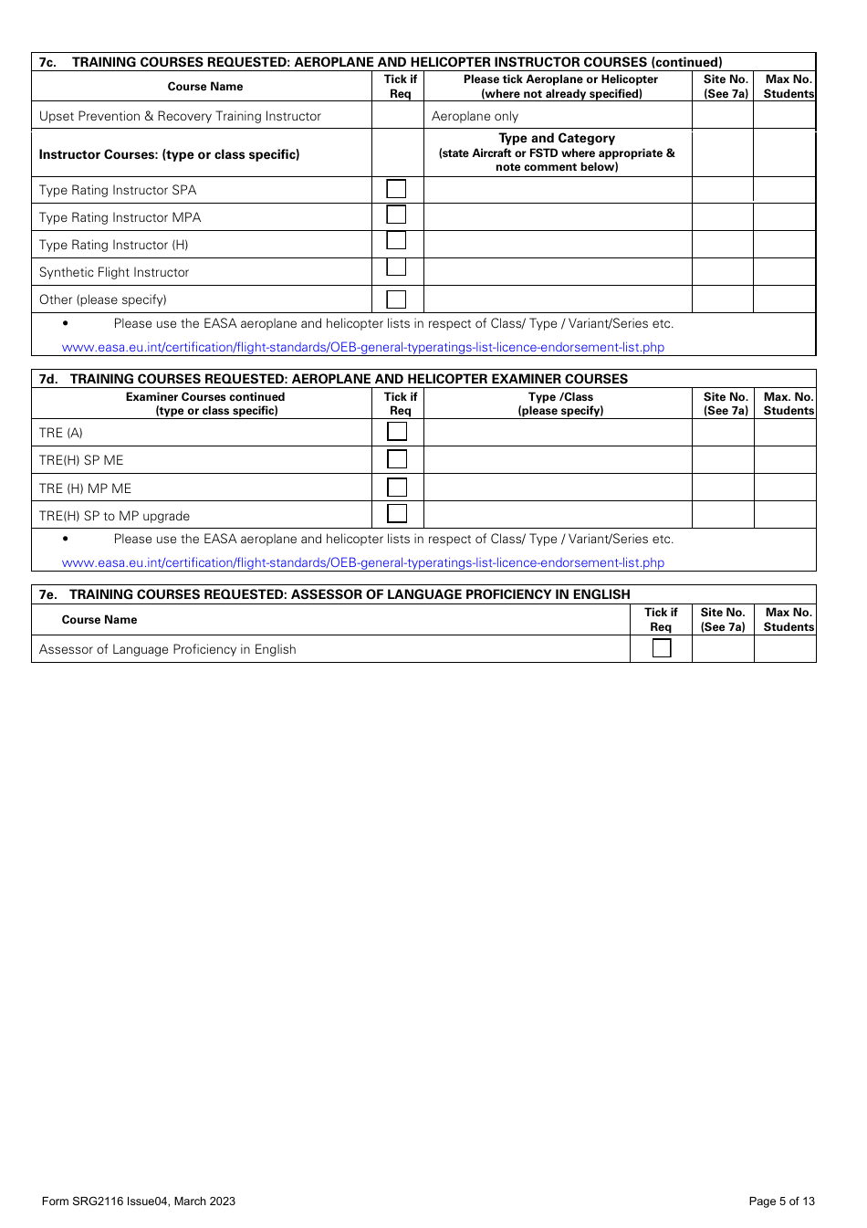 Form SRG2116 Application for Initial Approval of Training Organisations and Change to Course Approvals Under Easa Aircrew Regulation Annex VII - Part-Ora (Aeroplanes and Helicopters) - United Kingdom, Page 5