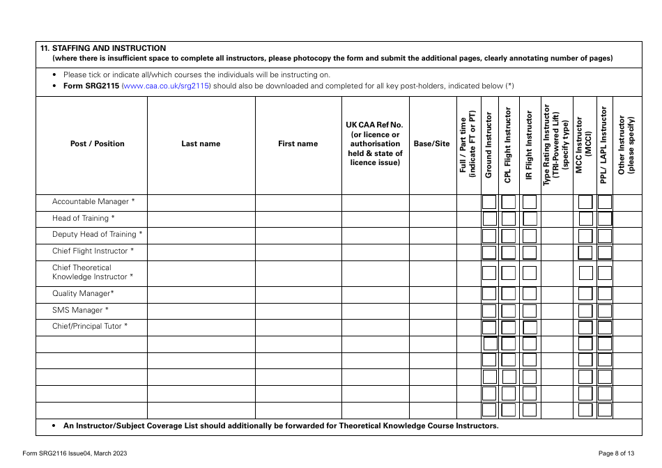 Form SRG2116 Application for Initial Approval of Training Organisations and Change to Course Approvals Under Easa Aircrew Regulation Annex VII - Part-Ora (Aeroplanes and Helicopters) - United Kingdom, Page 8