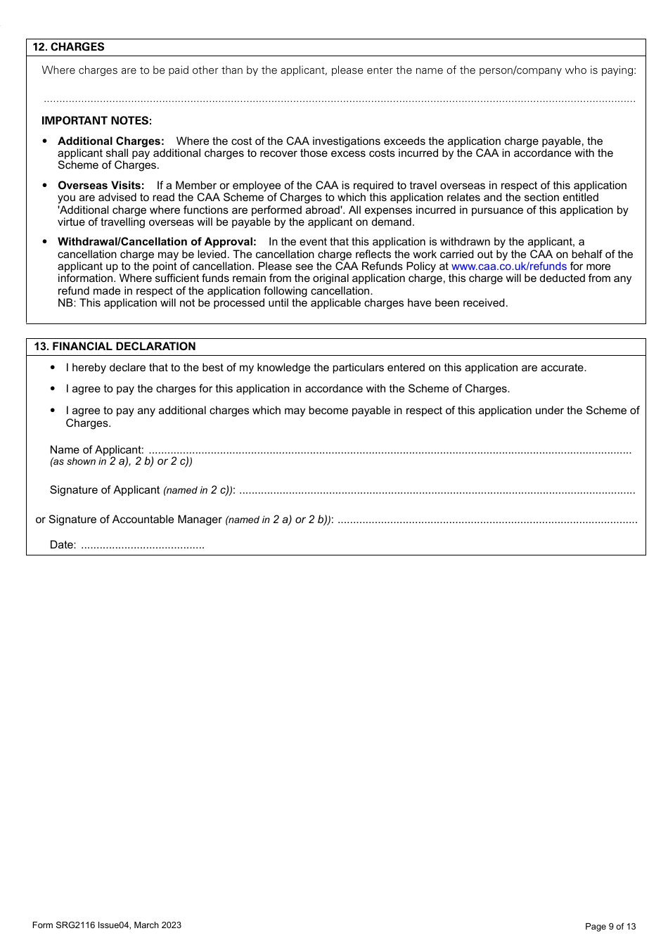 Form SRG2116 Application for Initial Approval of Training Organisations and Change to Course Approvals Under Easa Aircrew Regulation Annex VII - Part-Ora (Aeroplanes and Helicopters) - United Kingdom, Page 9