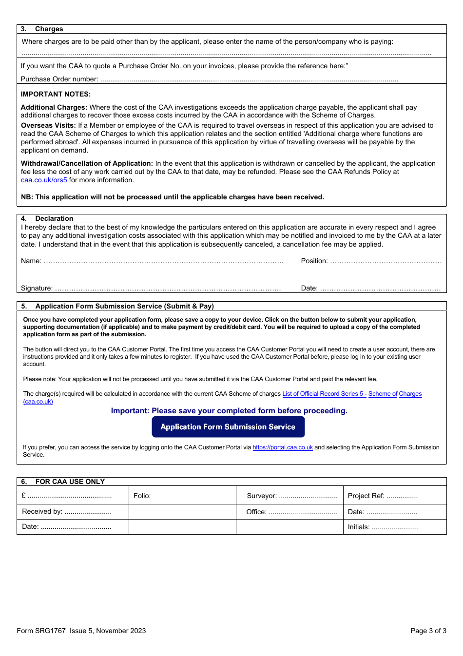 Form SRG1767 Application for Approval of Flight Conditions (For Permit to Fly) - United Kingdom, Page 3