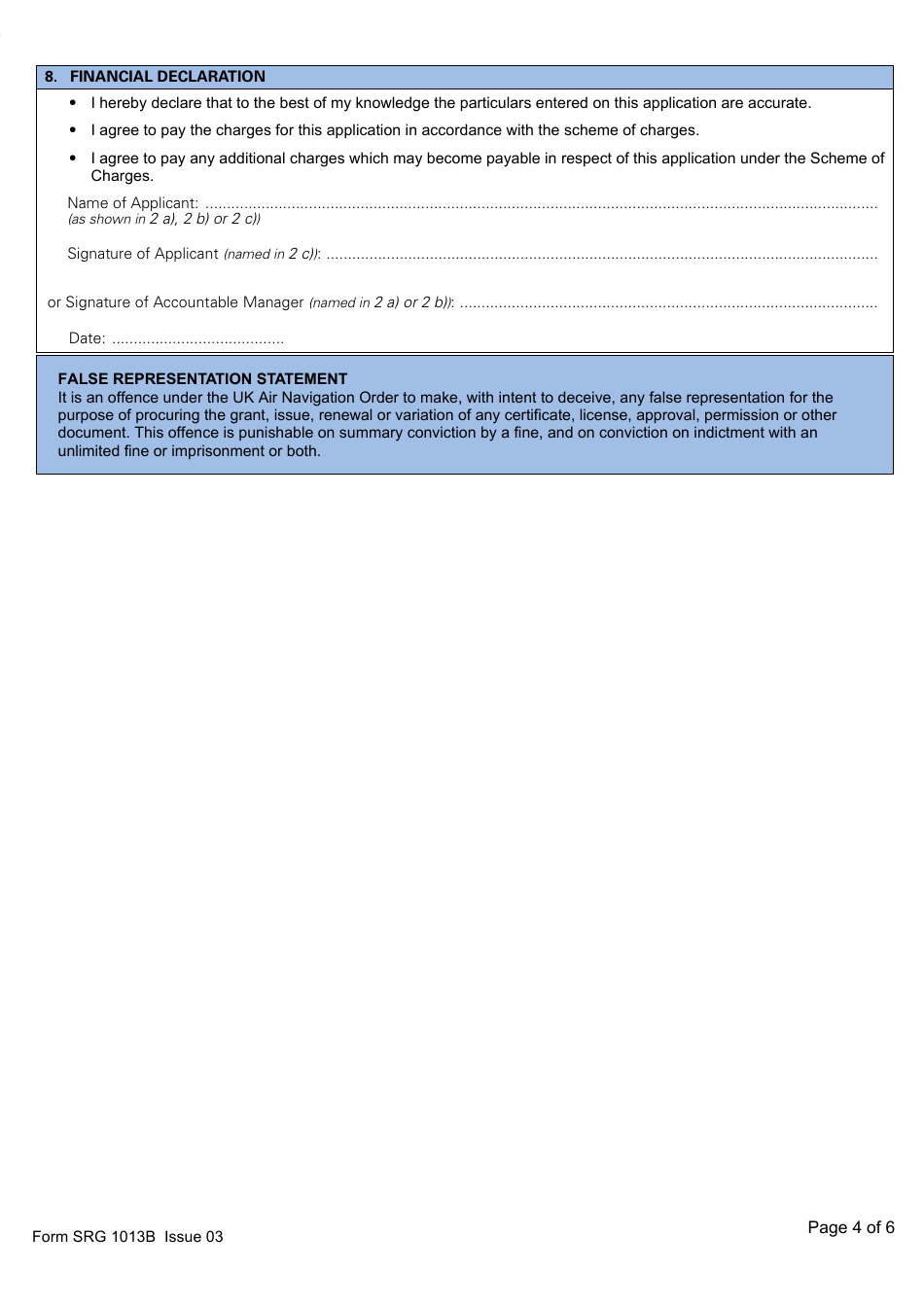 Form SRG1013B Application for Approval to Conduct on the Job Training (Ojt) Within a Foreign Organisation Approval (In Accordance With the Requirements of Part-66 Appendix Iii) - United Kingdom, Page 4