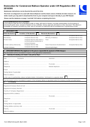 Document preview: Form SRG2146 Declaration for Commercial Balloon Operator Under UK Regulation (Eu) 2018/395 - United Kingdom