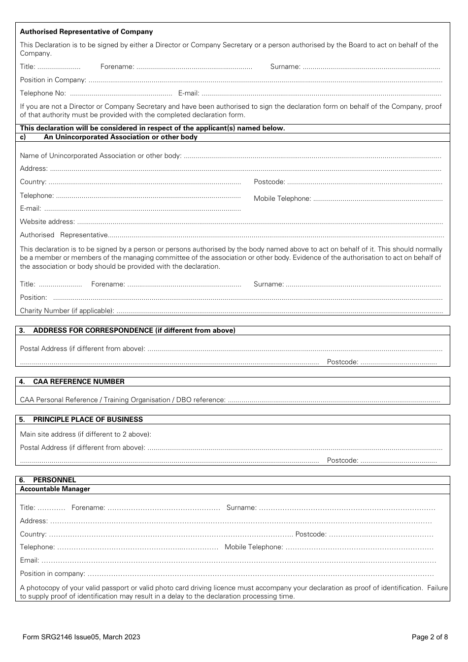 Form SRG2146 Declaration for Commercial Balloon Operator Under UK Regulation (Eu) 2018 / 395 - United Kingdom, Page 2