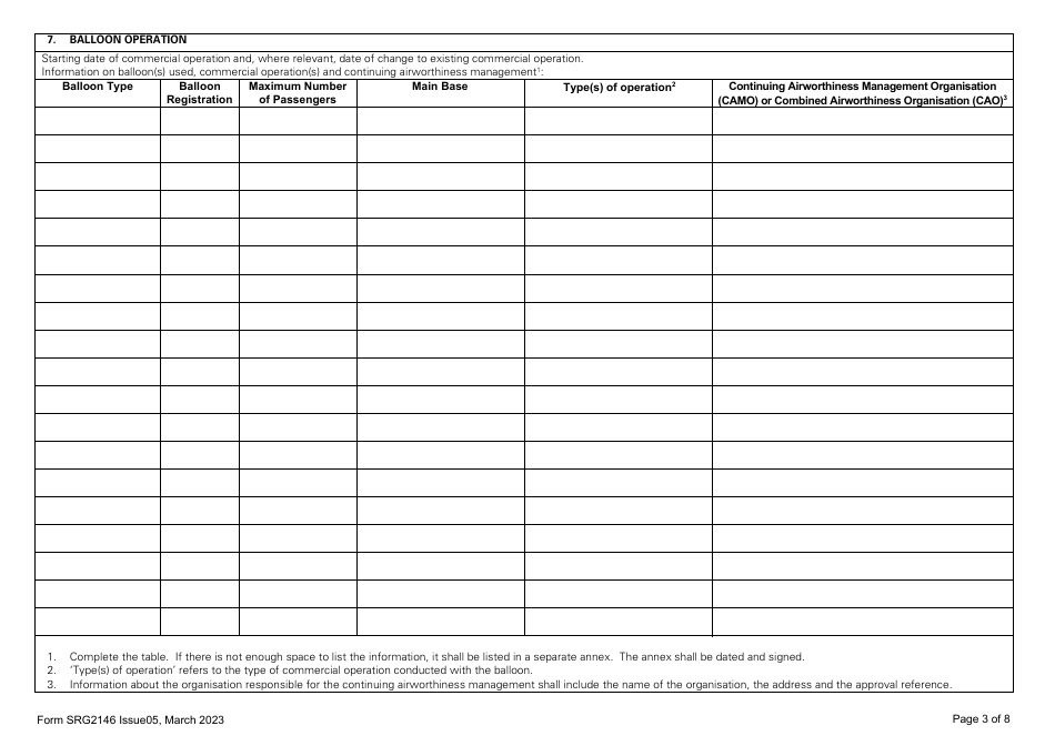 Form SRG2146 Declaration for Commercial Balloon Operator Under UK Regulation (Eu) 2018 / 395 - United Kingdom, Page 3