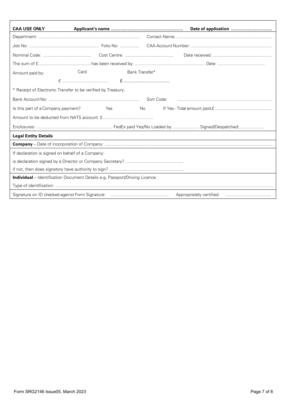Form SRG2146 Declaration for Commercial Balloon Operator Under UK Regulation (Eu) 2018 / 395 - United Kingdom, Page 7