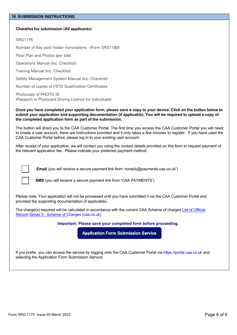 Form SRG1175 Application for Initial Approval of a Type Rating Training Organisation and Variation to Type Rating Training Course Approvals (Aeroplanes and Helicopters) Under Article 168 of the Air Navigation Order 2016 (UK Annex II Aircraft Only) - United Kingdom, Page 8