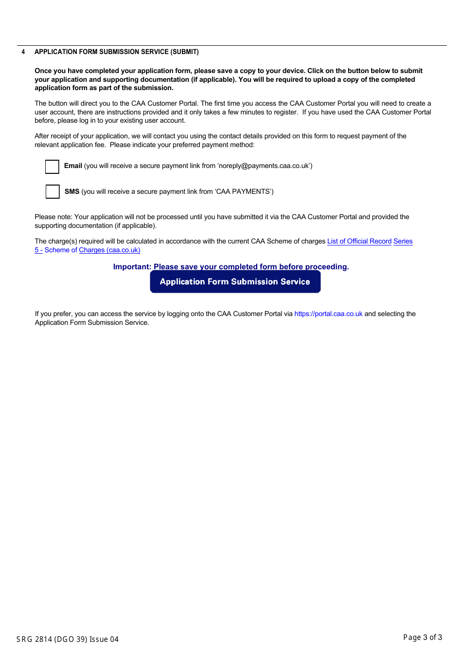 Form SRG2814 (DGO49) Application for Long Term Permission to Transport Munitions of War by Air Operators of Aircraft Not Registered in the Uk - United Kingdom, Page 3