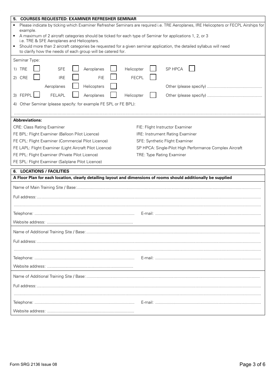Form SRG2136 Application for Initial Approval or Change to Approval to Conduct Examiner Refresher Seminars Under UK Aircrew Regulation Annex VII - Part-Ora - United Kingdom, Page 3