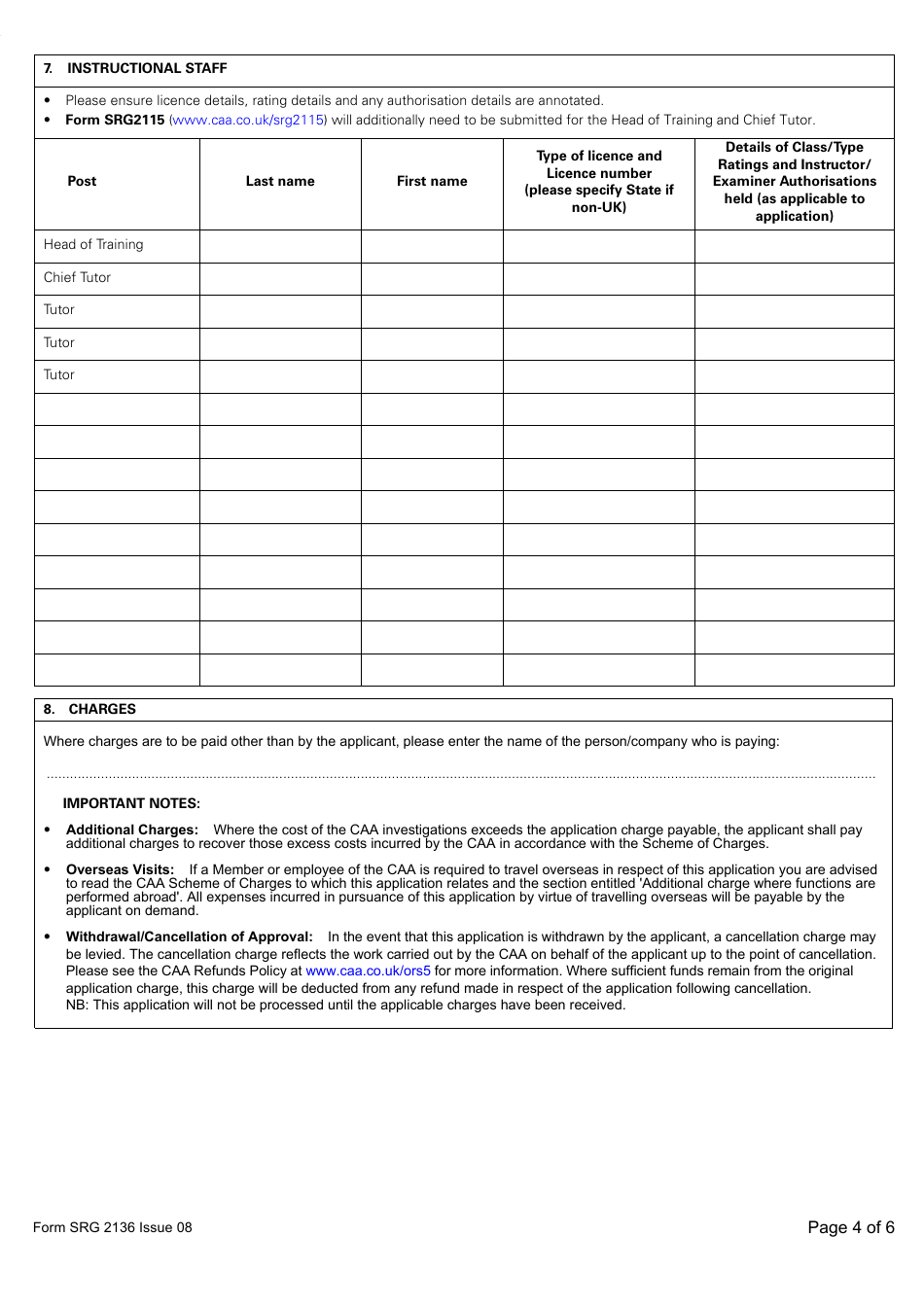 Form SRG2136 Application for Initial Approval or Change to Approval to Conduct Examiner Refresher Seminars Under UK Aircrew Regulation Annex VII - Part-Ora - United Kingdom, Page 4