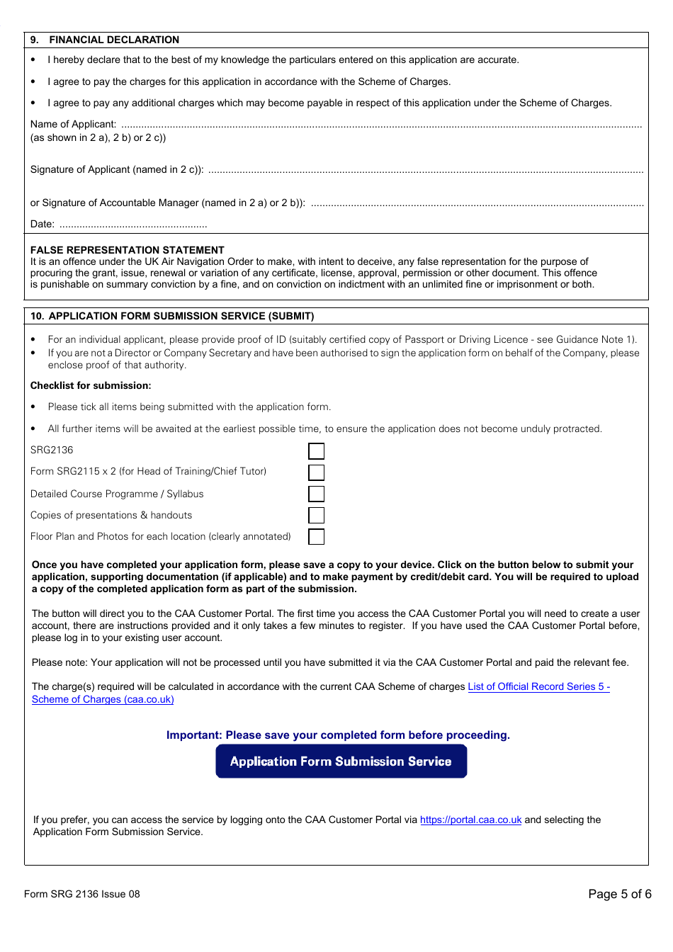 Form SRG2136 Application for Initial Approval or Change to Approval to Conduct Examiner Refresher Seminars Under UK Aircrew Regulation Annex VII - Part-Ora - United Kingdom, Page 5