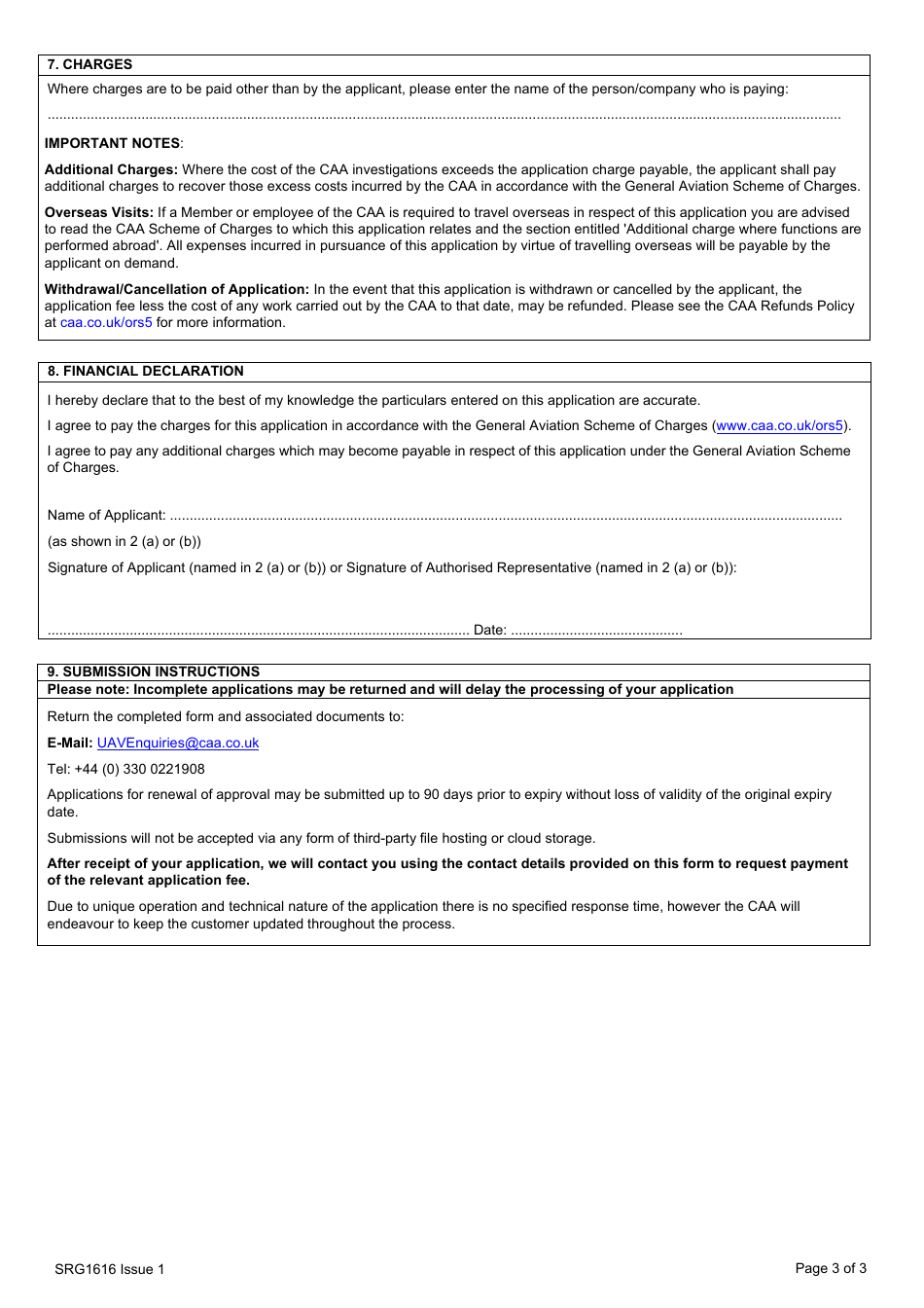 Form SRG1616 Model Aircraft Article 16 - Application - United Kingdom, Page 3