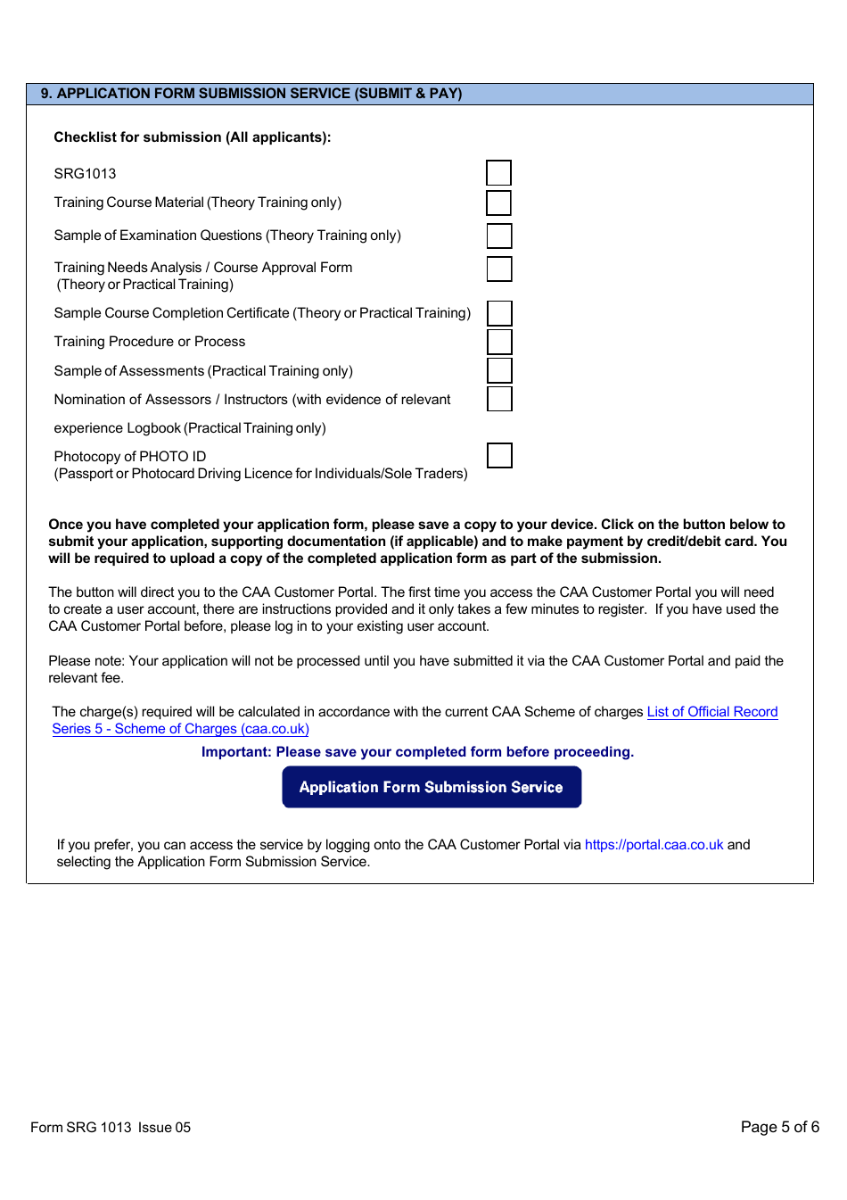 Form SRG1013 Application for Direct Course Approval to Conduct Theoretical Knowledge or Practical Training in Accordance With Appendix Iii to Annex Iii (Part-66) - 66.b.130 - United Kingdom, Page 5