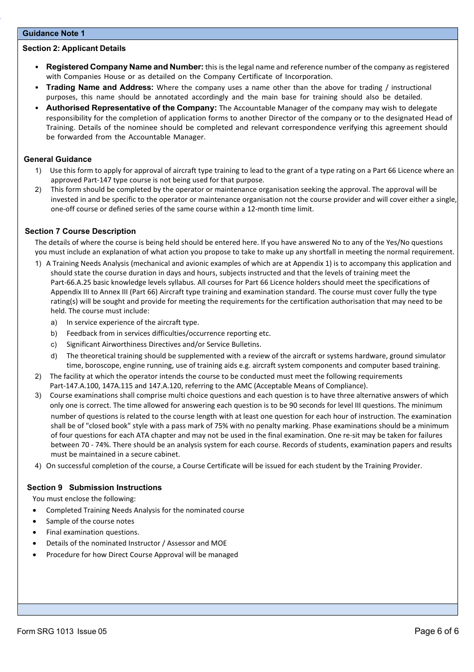 Form SRG1013 Application for Direct Course Approval to Conduct Theoretical Knowledge or Practical Training in Accordance With Appendix Iii to Annex Iii (Part-66) - 66.b.130 - United Kingdom, Page 6