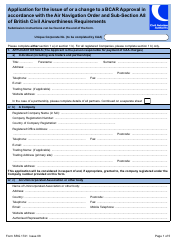 Form SRG1741 Application for the Issue of or a Change to a Bcar Approval in Accordance With the Air Navigation Order and Sub-section A8 of British Civil Airworthiness Requirements - United Kingdom