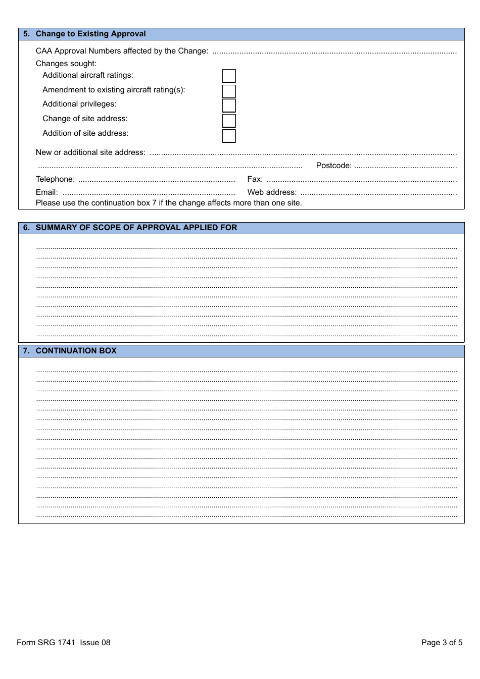 Form SRG1741 Application for the Issue of or a Change to a Bcar Approval in Accordance With the Air Navigation Order and Sub-section A8 of British Civil Airworthiness Requirements - United Kingdom, Page 3