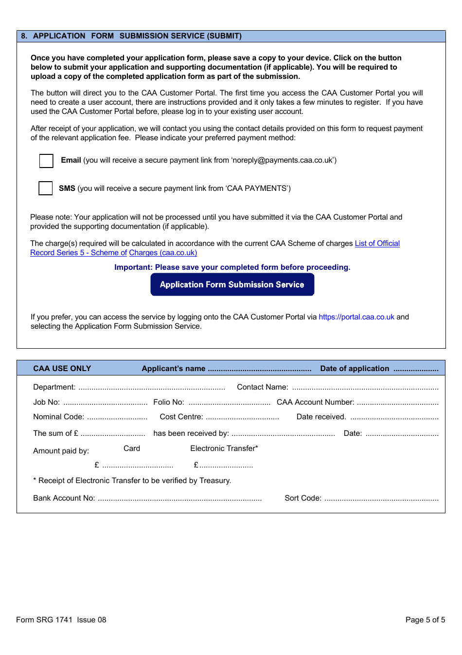 Form SRG1741 Application for the Issue of or a Change to a Bcar Approval in Accordance With the Air Navigation Order and Sub-section A8 of British Civil Airworthiness Requirements - United Kingdom, Page 5