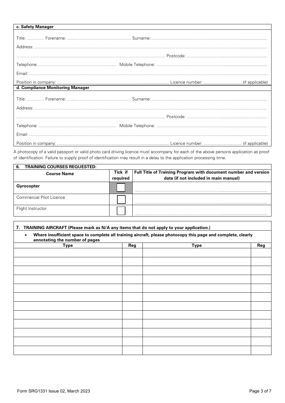 Form SRG1331 National Approved Training Organisations - (Gyroplanes) - United Kingdom, Page 3