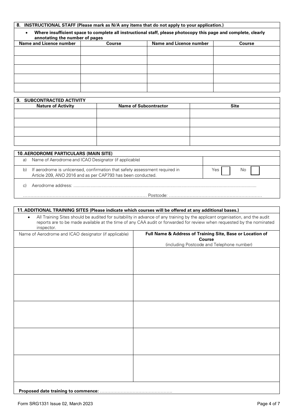 Form SRG1331 National Approved Training Organisations - (Gyroplanes) - United Kingdom, Page 4