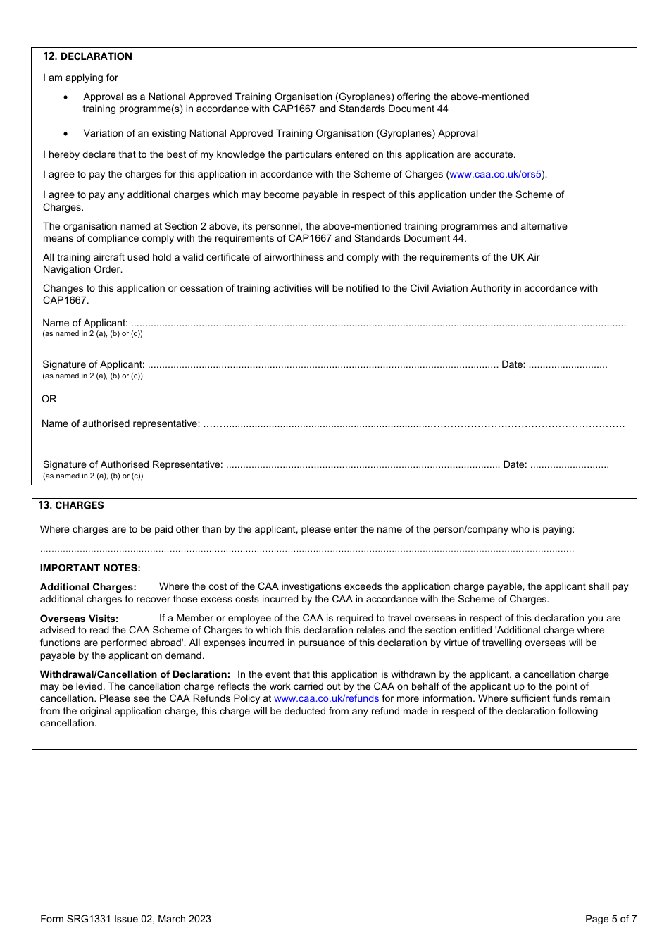 Form SRG1331 National Approved Training Organisations - (Gyroplanes) - United Kingdom, Page 5