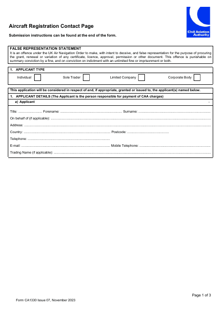 Form CA1330  Printable Pdf