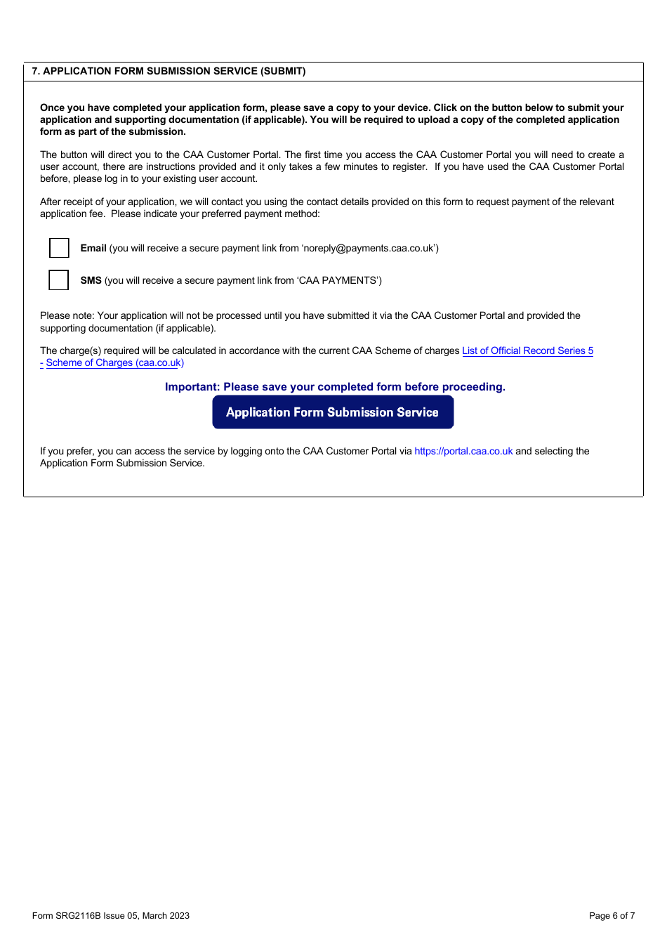 Form SRG2116B Application for Change of Site and / or Change to Training Course Approvals for Approved Training Organisations Under the UK Aircrew Regulation (Eu) No 1178 / 2011 (As Amended) - Annex VII - Part Ora (Aeroplanes and Helicopters) - United Kingdom, Page 7