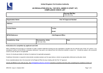 Form SRG1021 UK Regulation (Eu) No. 1321/2014, Annex IV (Part 147) Compliance Check List - United Kingdom