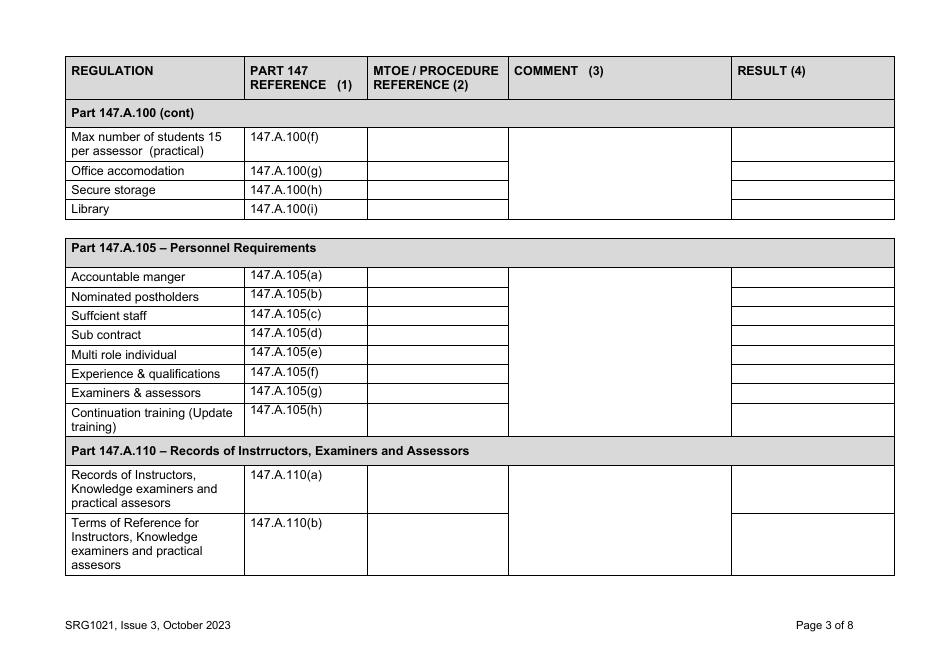 Form SRG1021 UK Regulation (Eu) No. 1321 / 2014, Annex IV (Part 147) Compliance Check List - United Kingdom, Page 3