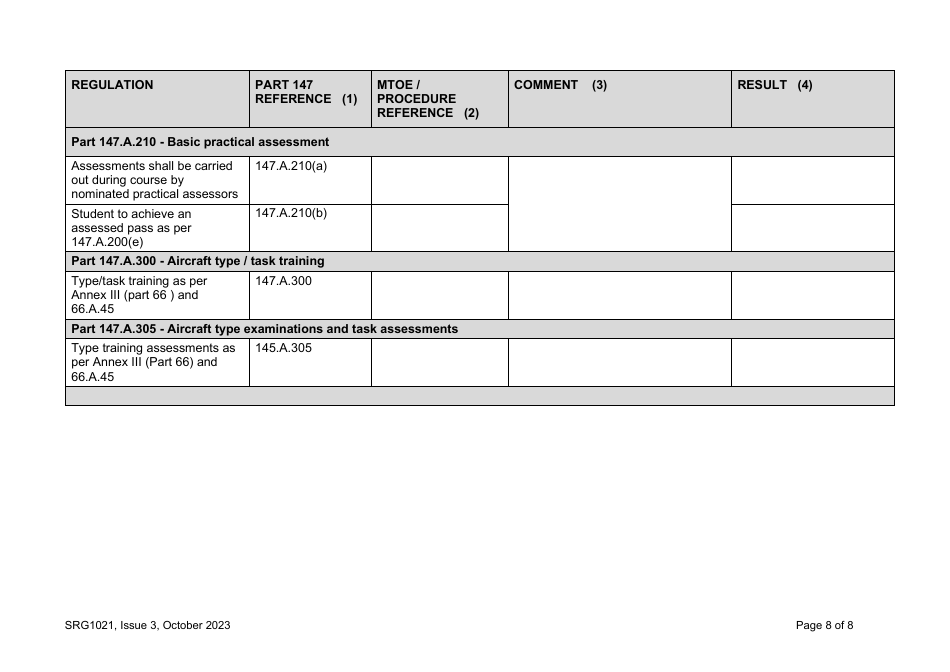 Form SRG1021 UK Regulation (Eu) No. 1321 / 2014, Annex IV (Part 147) Compliance Check List - United Kingdom, Page 8