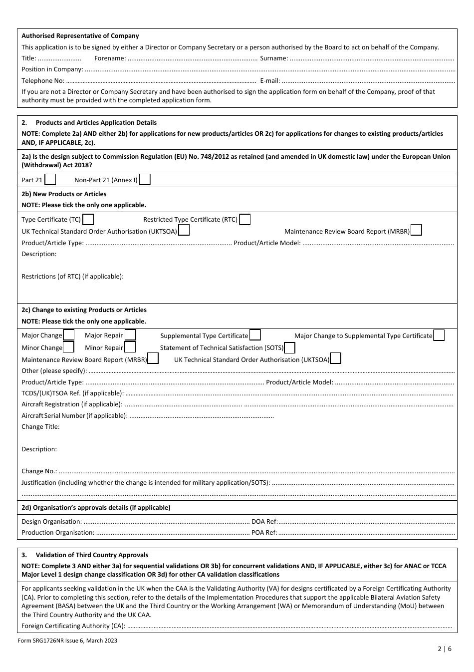 Form SRG1726NR Application for Certification or Validation Approval - United Kingdom, Page 2