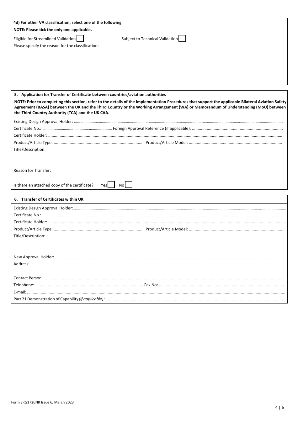 Form SRG1726NR Application for Certification or Validation Approval - United Kingdom, Page 4