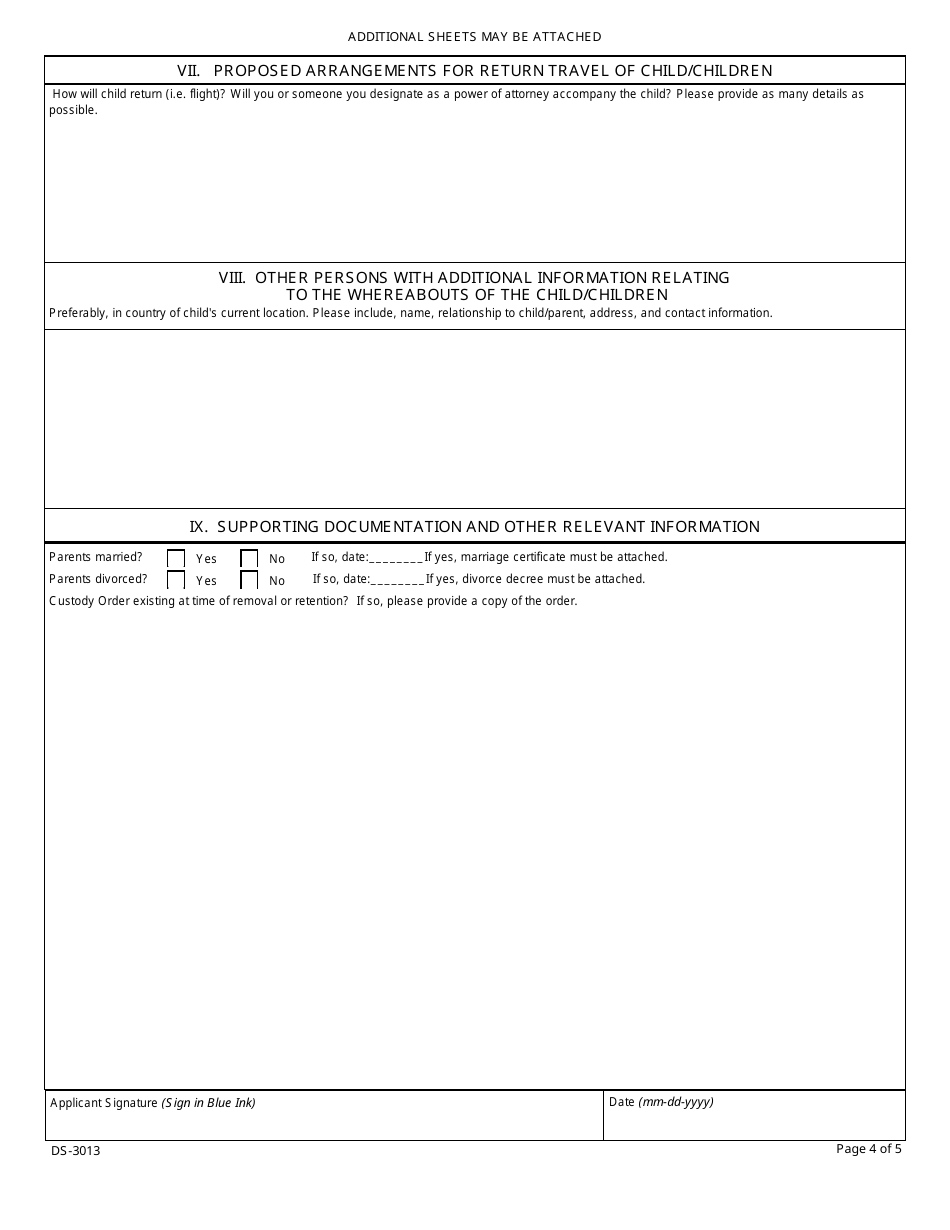 Form DS-3013 Application Under the Hague Convention on the Civil Aspects of International Child Abduction, Page 4