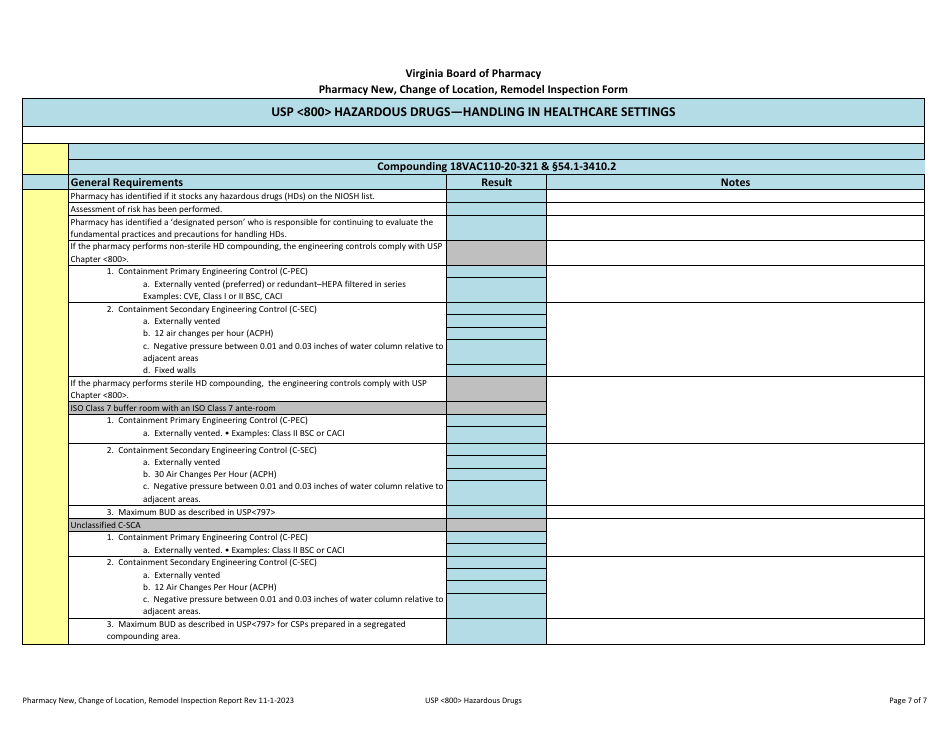 Pharmacy Inspection - New - Change of Location - Remodel - Virginia, Page 7