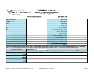 Document preview: Pharmacy Inspection - New - Change of Location - Remodel - Virginia