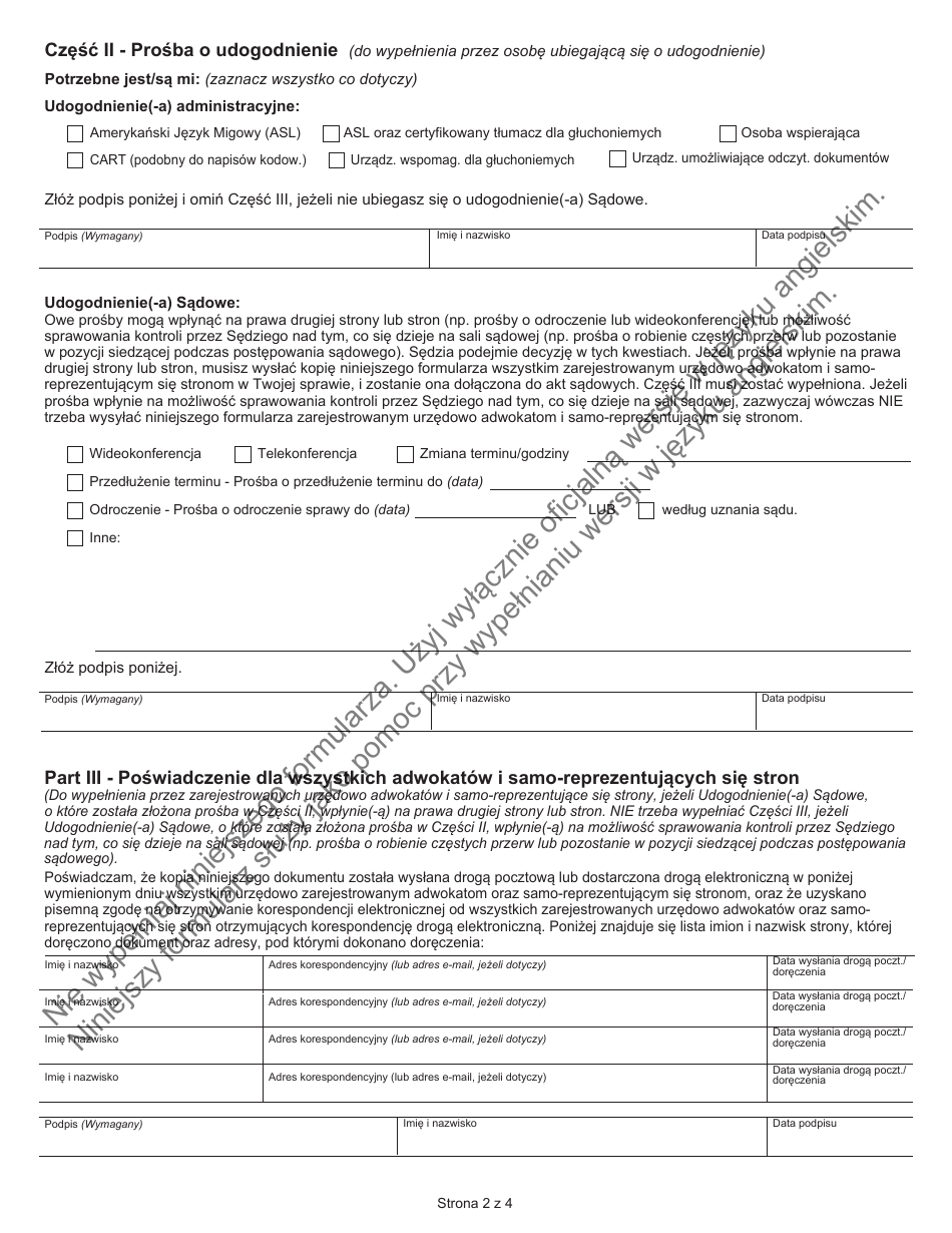 Form JD-ES-352P Ada Request for Reasonable Accommodation - Connecticut (Polish), Page 2