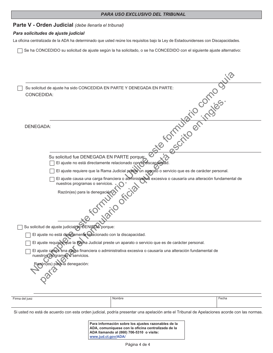 Formulario JD-ES-352S Solicitud De Ajustes Razonables Bajo La Ley Ada - Connecticut (Spanish), Page 4