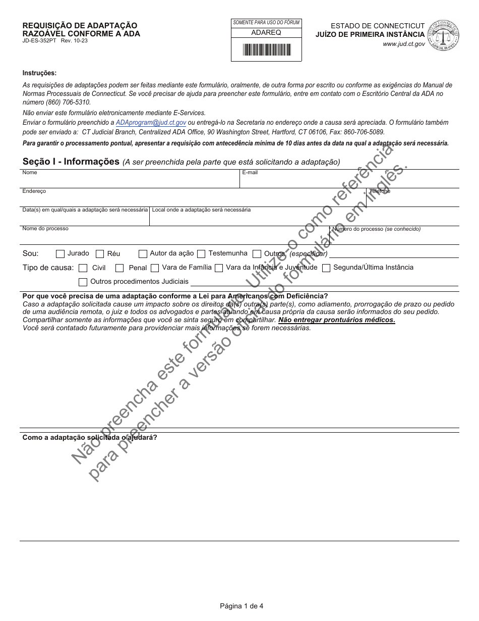 Form JD-ES-352PT Download Printable PDF or Fill Online Ada Request for ...