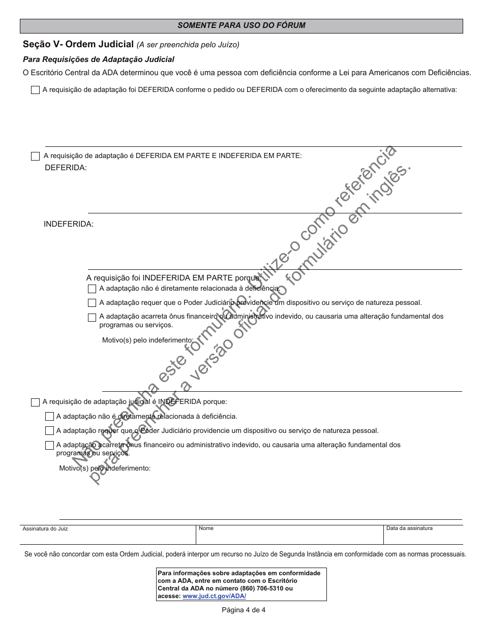 Form JD-ES-352PT Ada Request for Reasonable Accommodation - Connecticut (Portuguese), Page 4