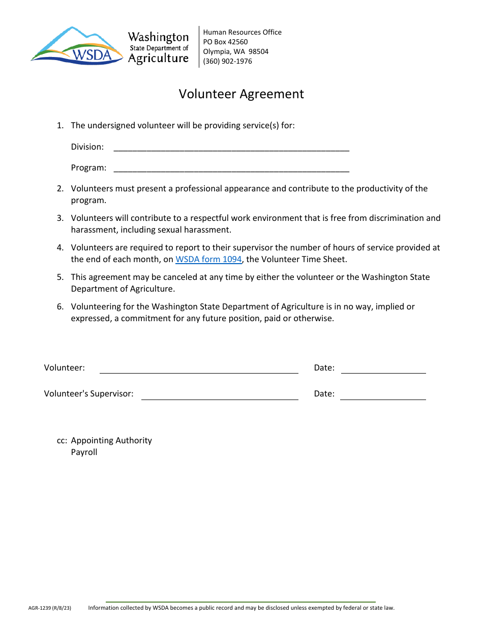 Form Agr-1239 - Fill Out, Sign Online And Download Fillable Pdf 