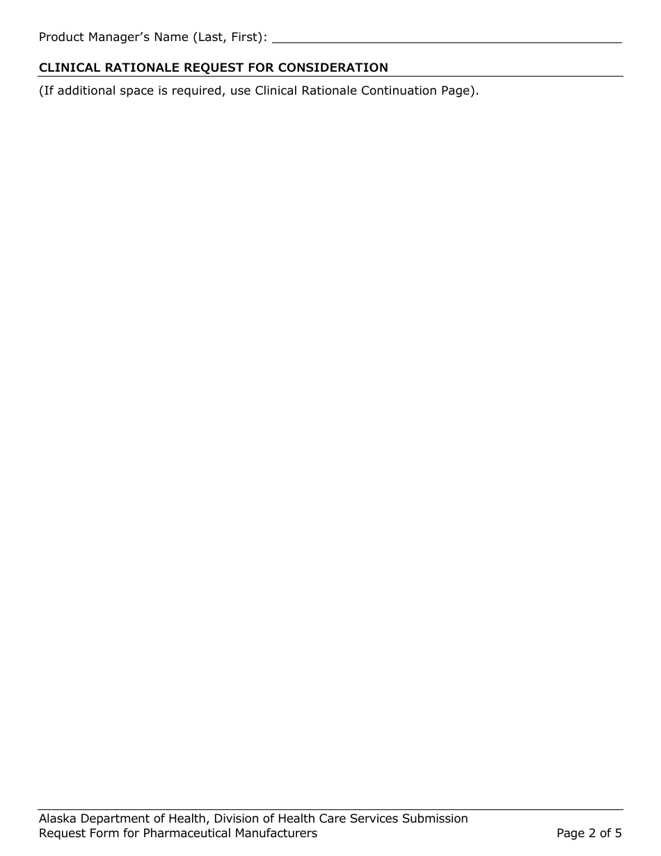 Submission Request Form for Pharmaceutical Manufacturers - Alaska, Page 2