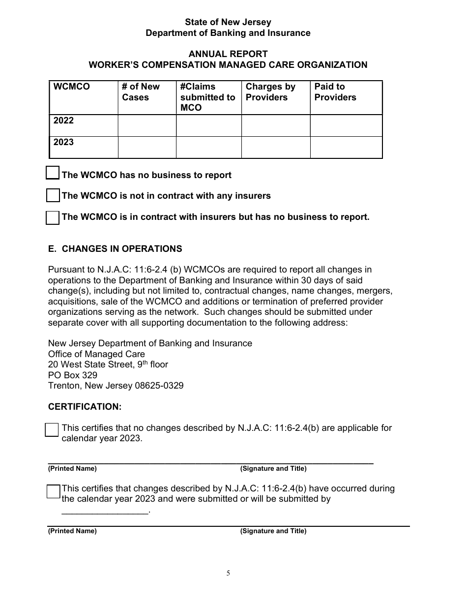 Annual Report - Workers Compensation Managed Care Organization - New Jersey, Page 5