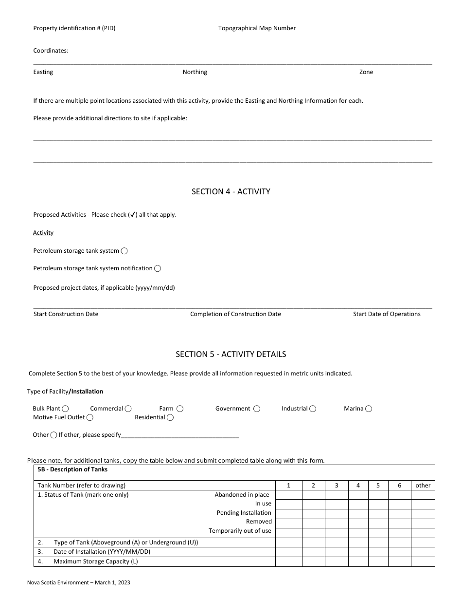 Petroleum Storage Tank Notification / Application for Approval - Nova Scotia, Canada, Page 3