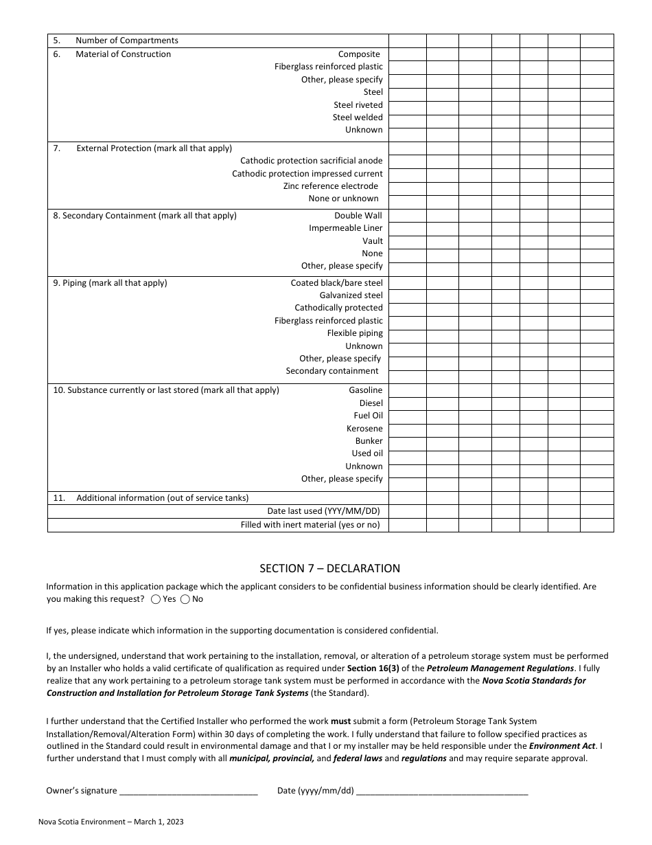 Petroleum Storage Tank Notification / Application for Approval - Nova Scotia, Canada, Page 4