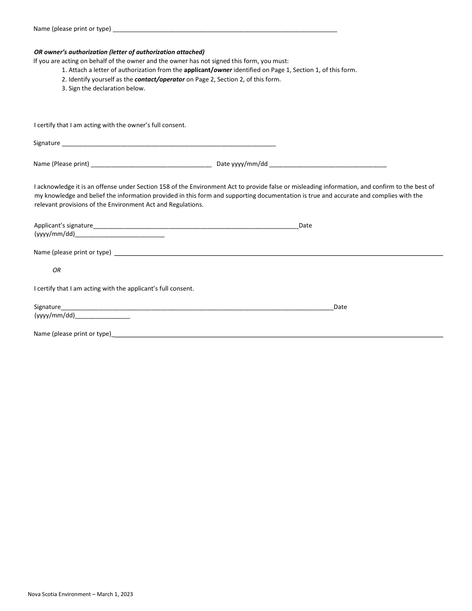Petroleum Storage Tank Notification / Application for Approval - Nova Scotia, Canada, Page 5