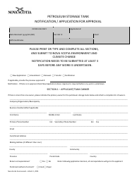 Document preview: Petroleum Storage Tank Notification/Application for Approval - Nova Scotia, Canada
