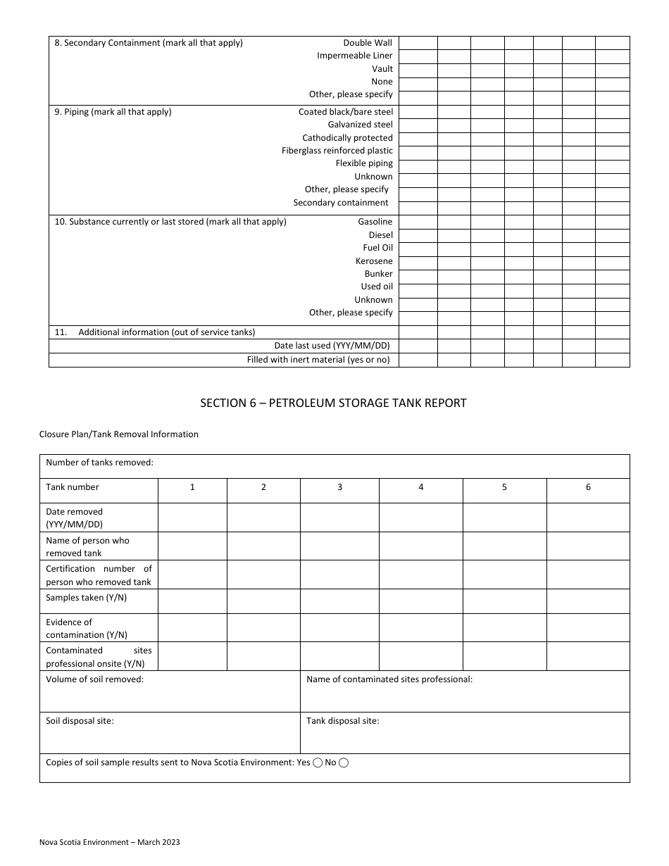Petroleum Storage Tank 30 Day Completion of Work Form - Application for Installation / Removal / Alteration - Nova Scotia, Canada, Page 4