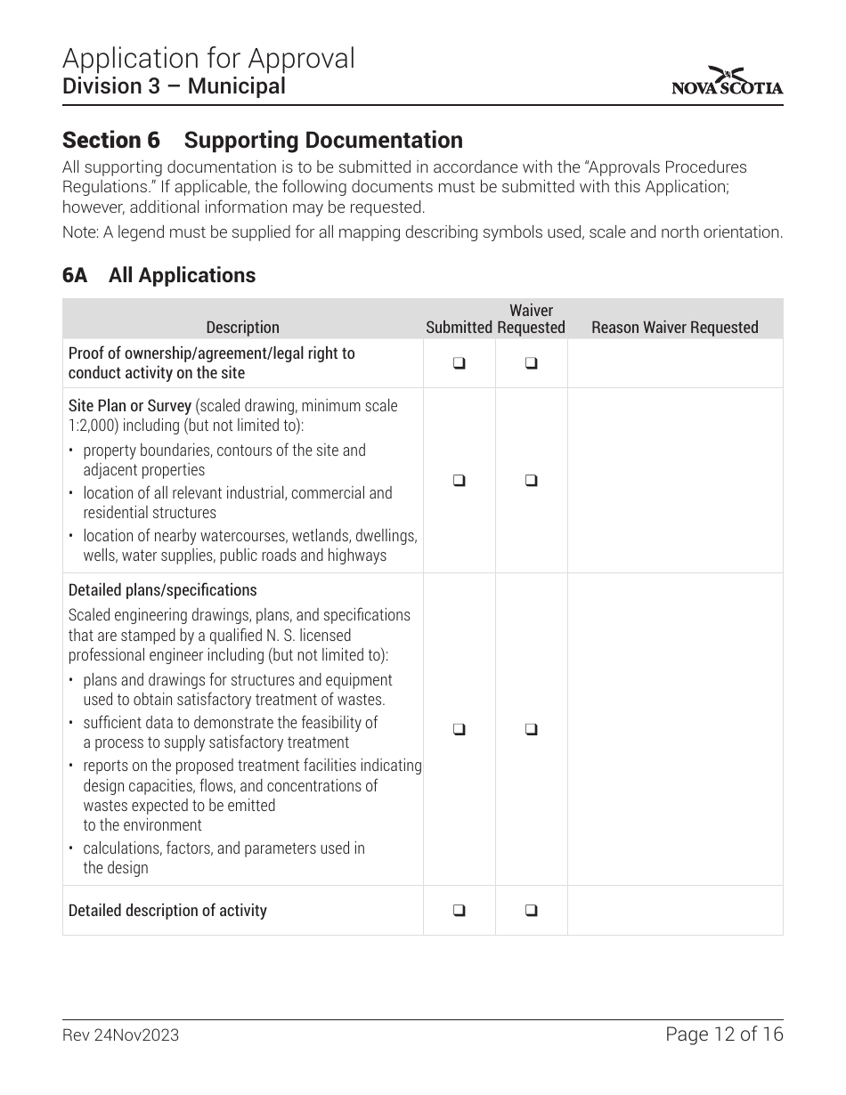 Application for Approval - Division 3 - Municipal - Nova Scotia, Canada, Page 12