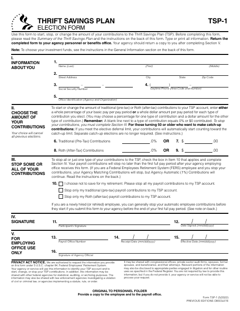 Form TSP-1  Printable Pdf