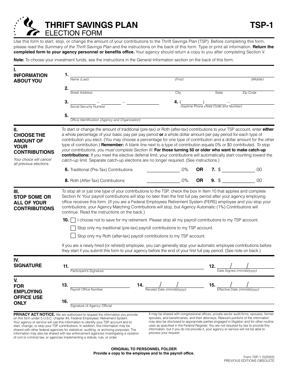 Form TSP-1 Election Form, Page 1
