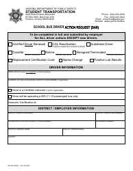 Document preview: Form DPS802-03200 School Bus Driver Action Request (Dar) - Arizona